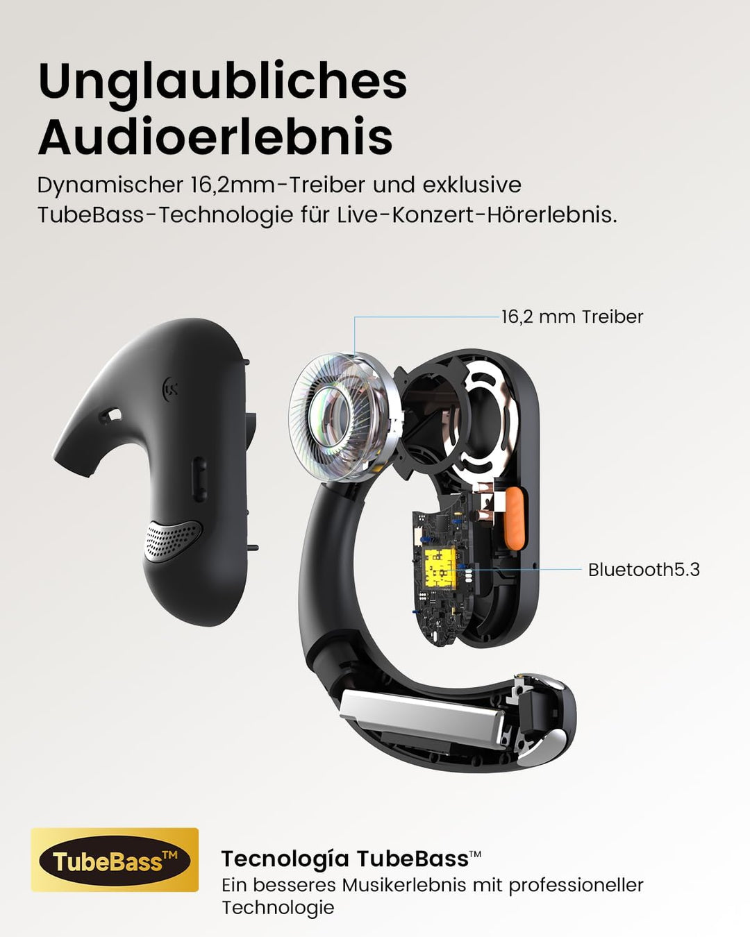 EKSA S30 Open Ear Bluetooth Kabellose Kopfhörer, Bluetooth 5.3 kabellose Headphones mit ENC Mikrofon