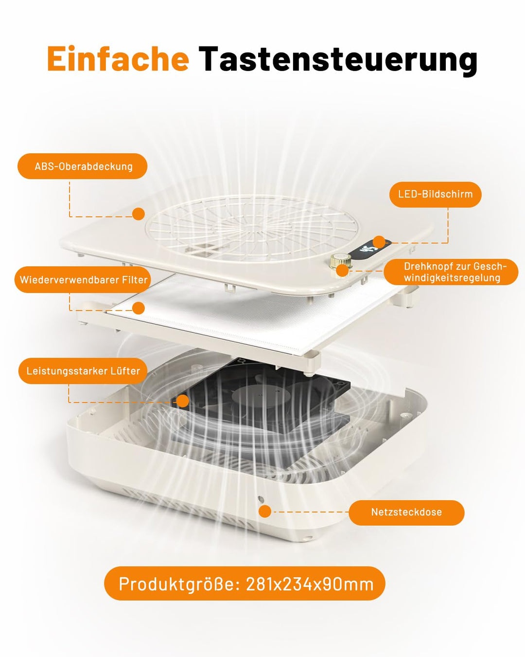 CozyZen Nagelstaubabsauger mit 4300 U/min, 45-stufig, LED-Anzeige, 160 CFM, 30.000h Motor, wiederver