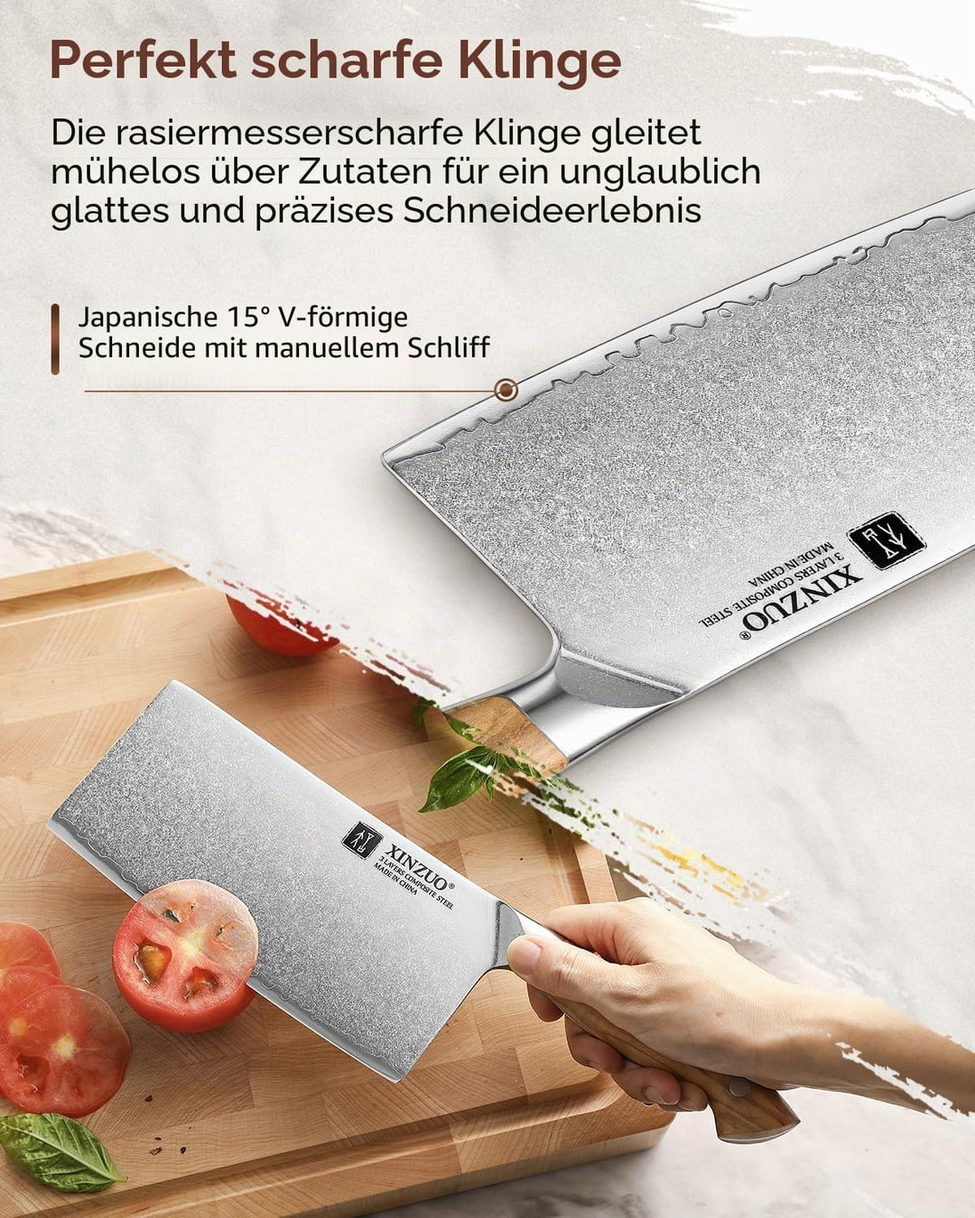 XINZUO 18cm Verbundstahl Hackmesser, Profi Chinesisches Kochmesser Handgeschmiedet Multifunktions Ch