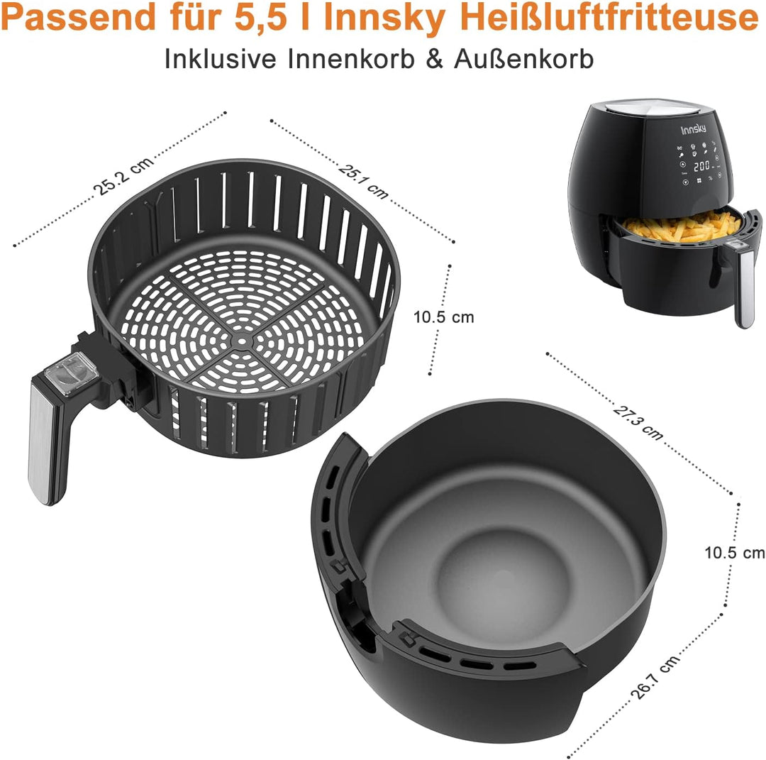Innsky Heissluftfritteuse Ersatzkorb 5,5 l für Innsky Air Fryer, antihaftbeschichteter Frittierkorb,