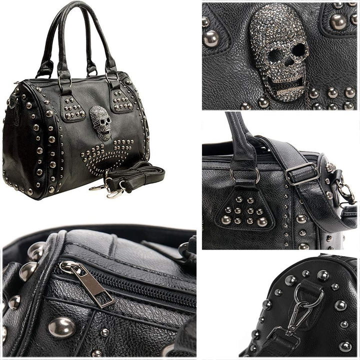 Frauen Mode Nieten Handtasche Geldbörse Leuchtende Leinwand Punk Tote mit Schultergurt Crossbody Tas