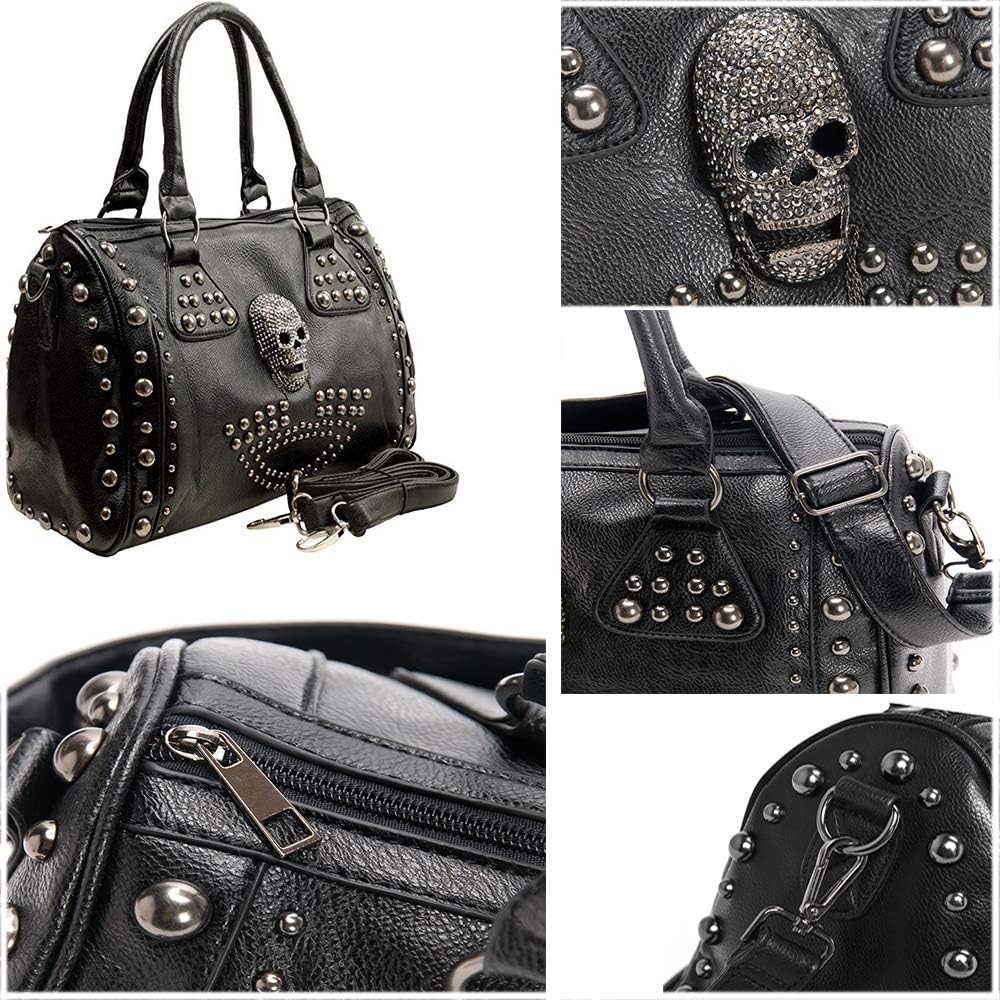AlwaySky Womens Schädel Handtasche Grosse Kapazität Gothic Umhängetasche Beschlagene Doktor Handtasc