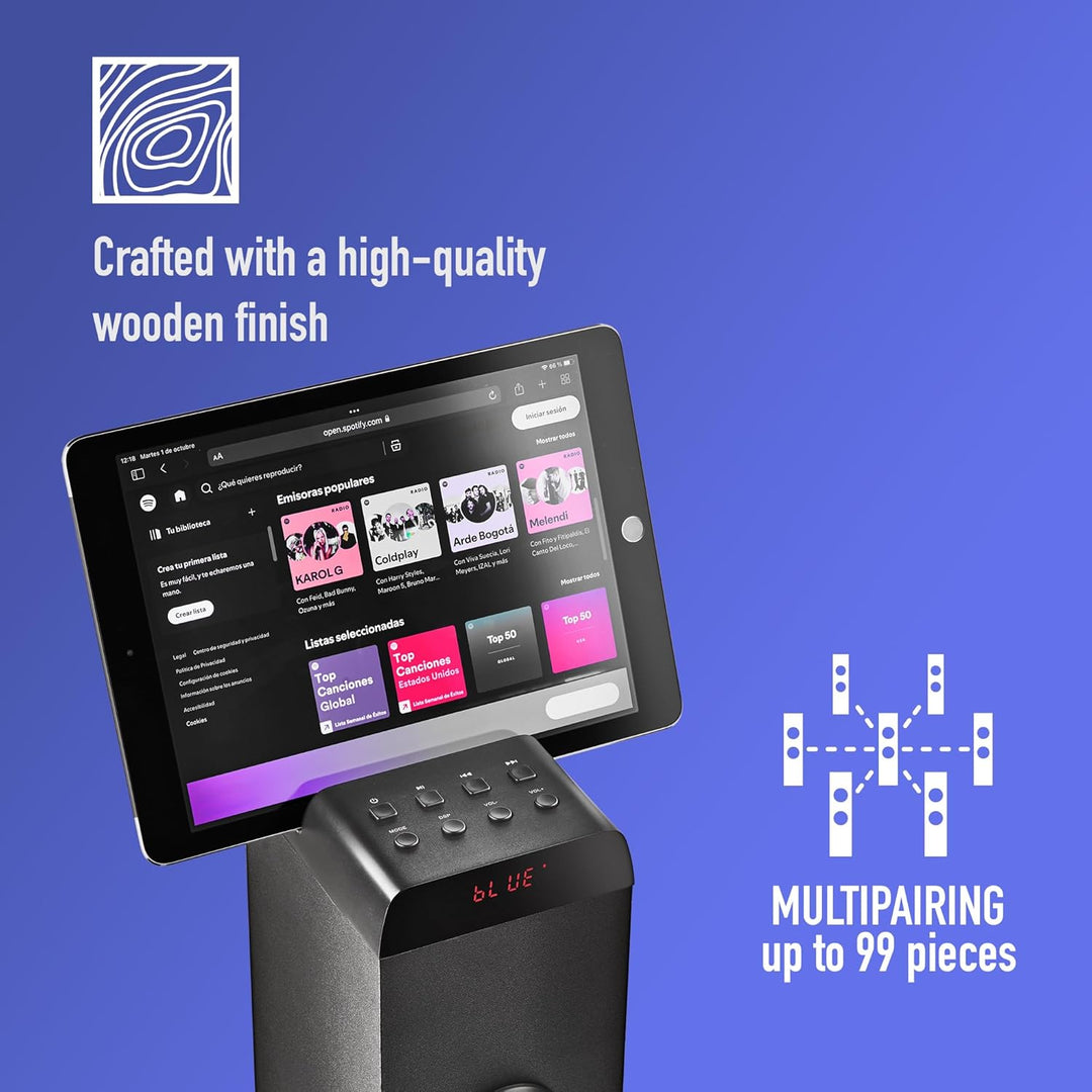 NGS Sky Charm Pro - Soundturm, 50 W, Bluetooth 5.4, Optisch, USB, AUX-IN, FM-Radio, Broadcasting-Fun