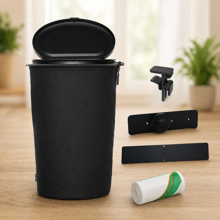 STYYL Flextrash Set 1 Schwarz (Mülleimer inkl. Tischclip, Wandhalter und Müllbeutel)