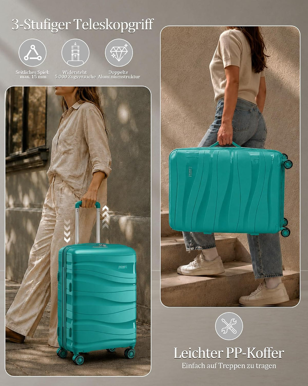 KONO Hartschalenkoffer Gross Leicht Koffer Trolley Reisekoffer mit 4 Rollen und TSA Schloss, 76x50x3