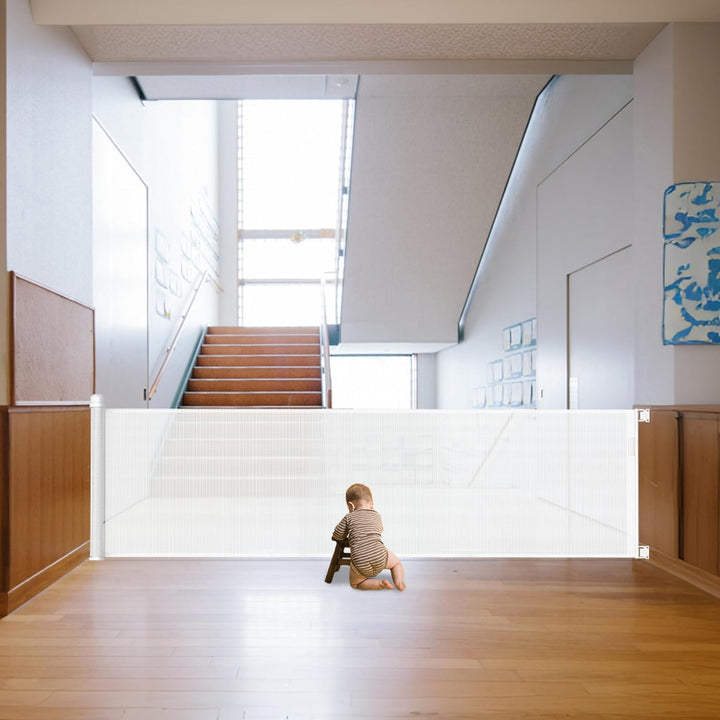 XMTECH Türschutzgitter Ausziehbar Treppenschutzgitter 0-300cm Weiss Einziehbares Treppenschutzrollo,