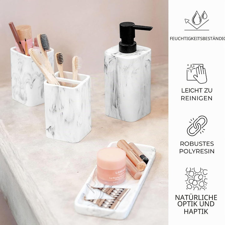 ZCCZ Badezimmer Set 4 Teile – Organizer mit Zahnbürstenhalter, Zahnputzbecher, Seifenspender, Seifen