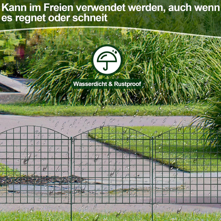 Herrselsam Teichzaun, 10tlg Set Gartenzaun Metall mit 22 Zaunelemente-10 Zaunelemente und 12 Befesti