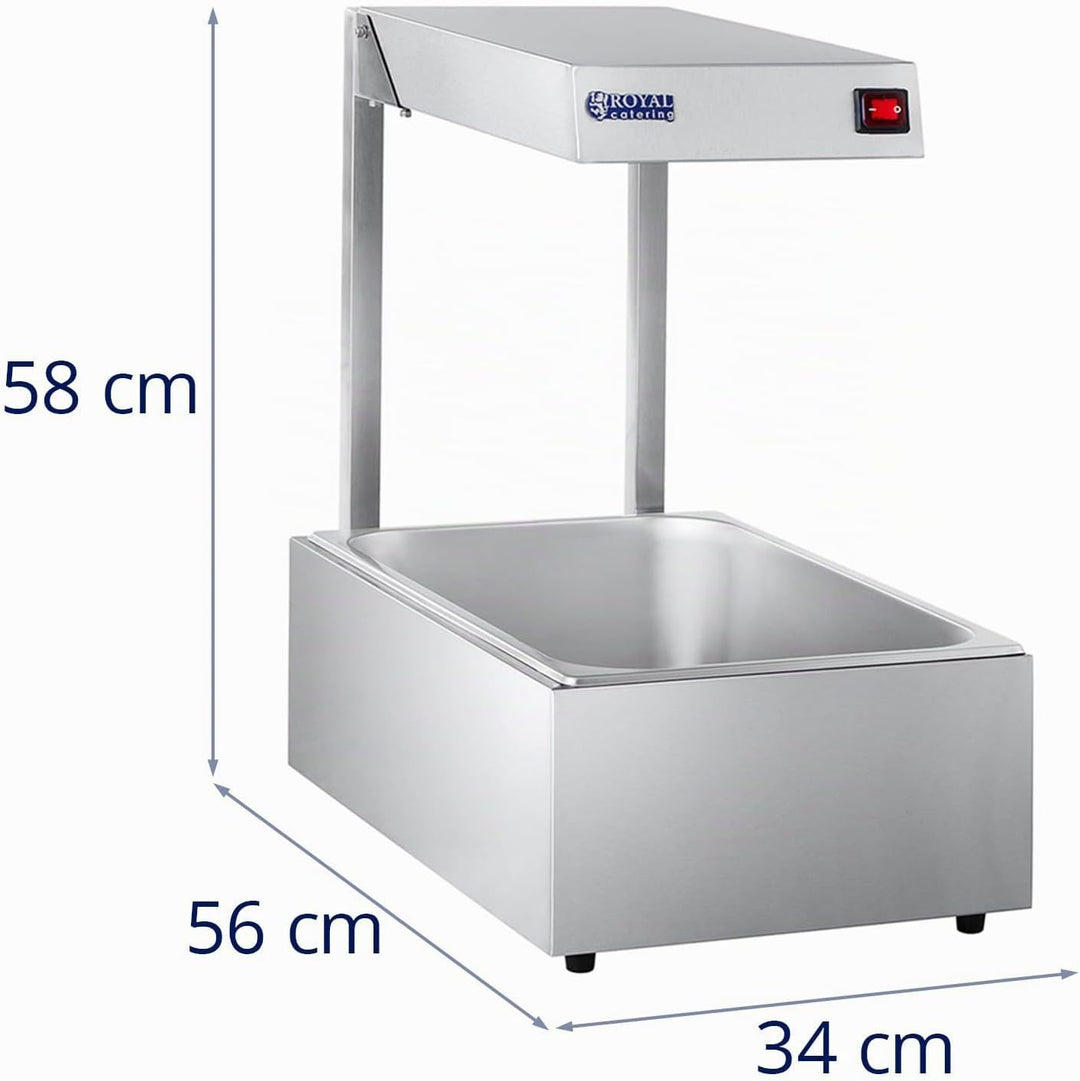 Royal Catering Wärmebrücke Speisenwärmer mit Behälter GN 1/1 RCWB-500 (500 W Halogenlampe, Max. Temp