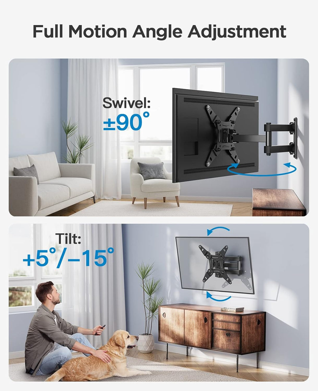 PERLESMITH TV Wandhalterung, Schwenkbare Neigbare TV Halterung für 13-43 Zoll Flach & Curved Fernseh