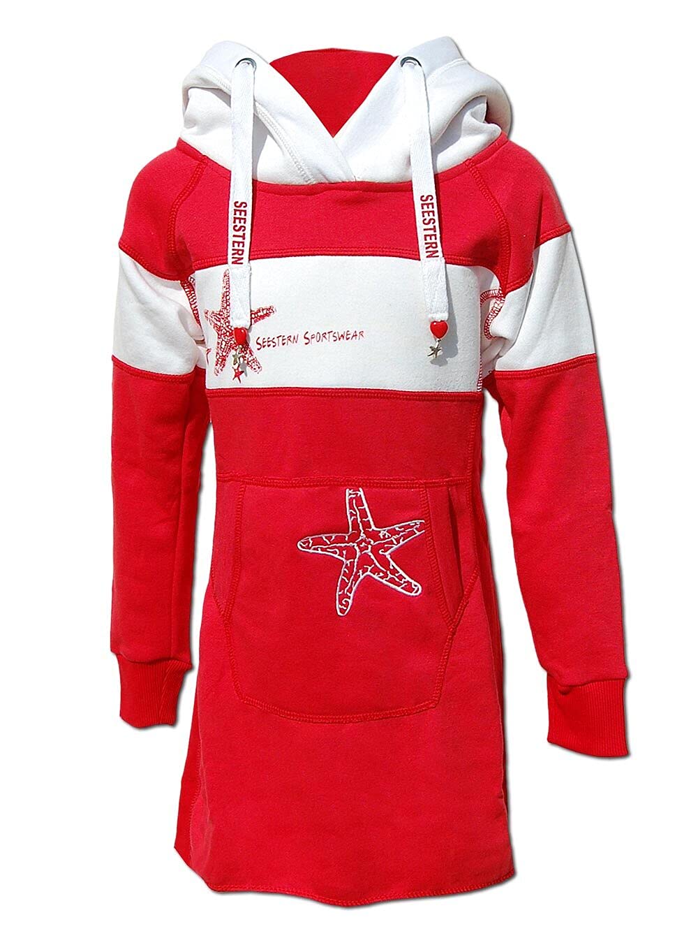 SEESTERN Kinder Langes Kapuzen Sweat Shirt Pullover Hoody Sweater Gr.116-164/2105 158 Rot_weiss, 158