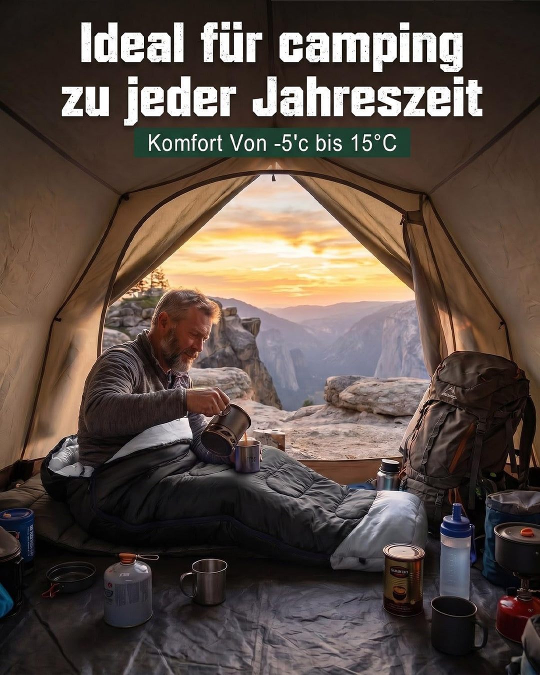 Schlafsack Camping für 3–4 Jahreszeiten, Outdoor-Schlafsack für Erwachsene und Kinder, Kompakter Sch