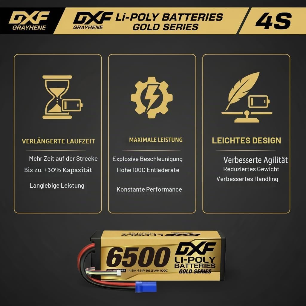 DXF 2 Stück 4S 14,8 V 6500 mAh 100C RC Lipo Akku Hard Case EC5 Anschluss für RC 1/8 Buggy Truggy Car