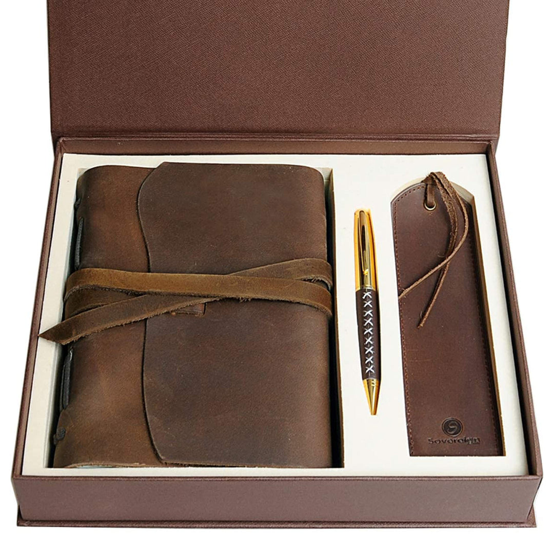 Leder Tagebuch Notizbuch Journal Geschenk Set mit Antik Leder Lesezeichen + Stift, handgefertigt Sch