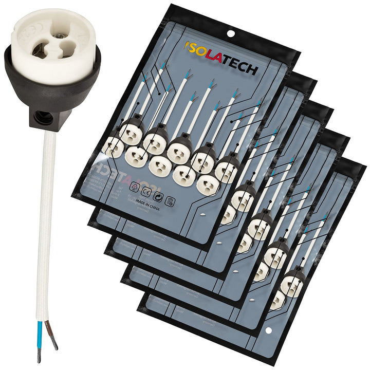 ISOLATECH GU10 Brandschutz Keramik Fassungen mit Kupfer Aderendhülsen gecrimpt VDE RoHS 230-250 Volt