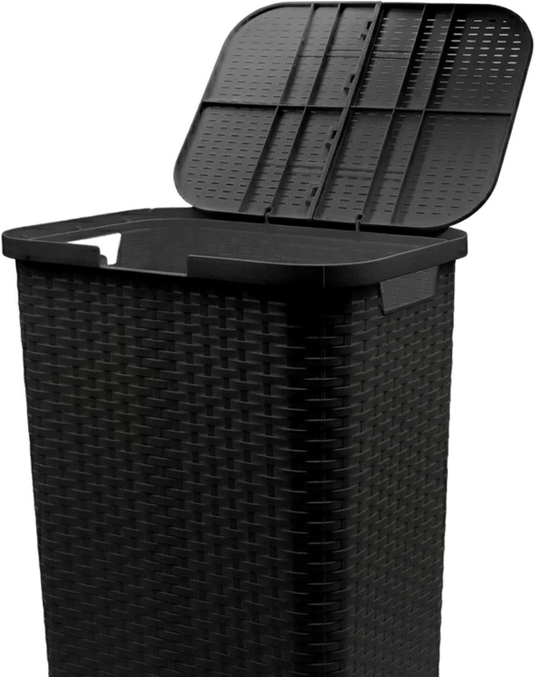 Kunststoff Wäschekorb anthrazit mit Deckel in Rattan Optik - 65 Liter - Wäschesammler in Flechtoptik