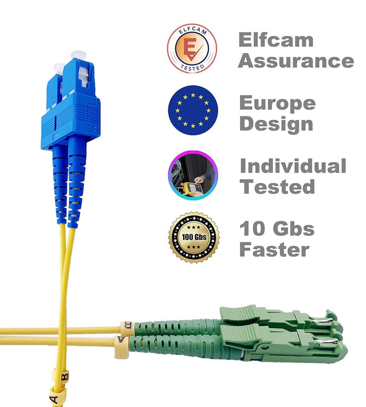 Elfcam® - 50m Glasfaserkabel E2000/APC zu SC/UPC,Monomode Duplex, Optischer 9/125μm Strumpfhalter OS
