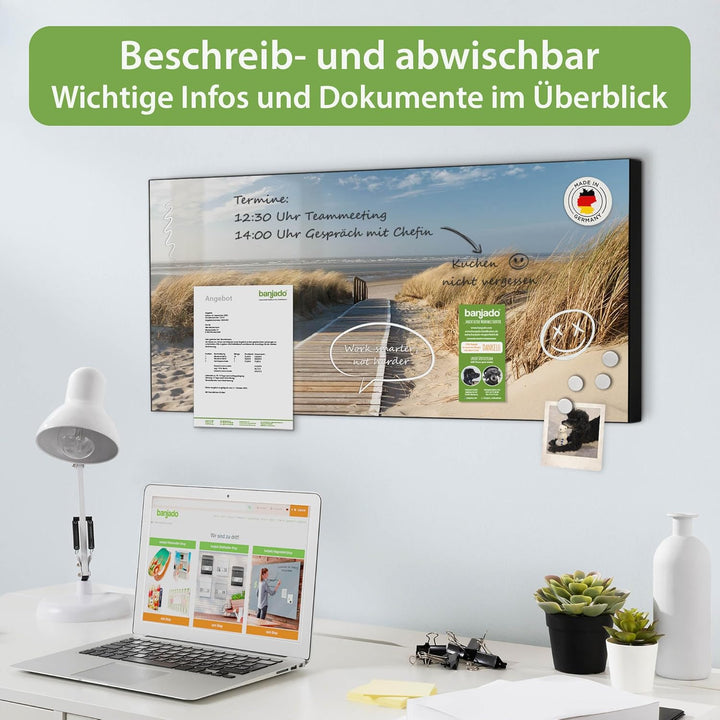 banjado Magnettafel schwarz 78 x 37cm / Magnetwand Metall/Magnetpinnwand als Memoboard/Pinnwand Magn