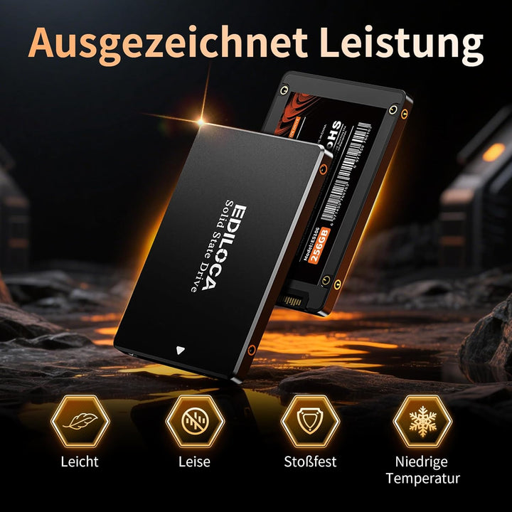 Ediloca SSD 256GB, SSD Festplatte Intern, 2.5" SATA III, bis zu 550MB/s, 3D NAND TLC, Kompatibel mit