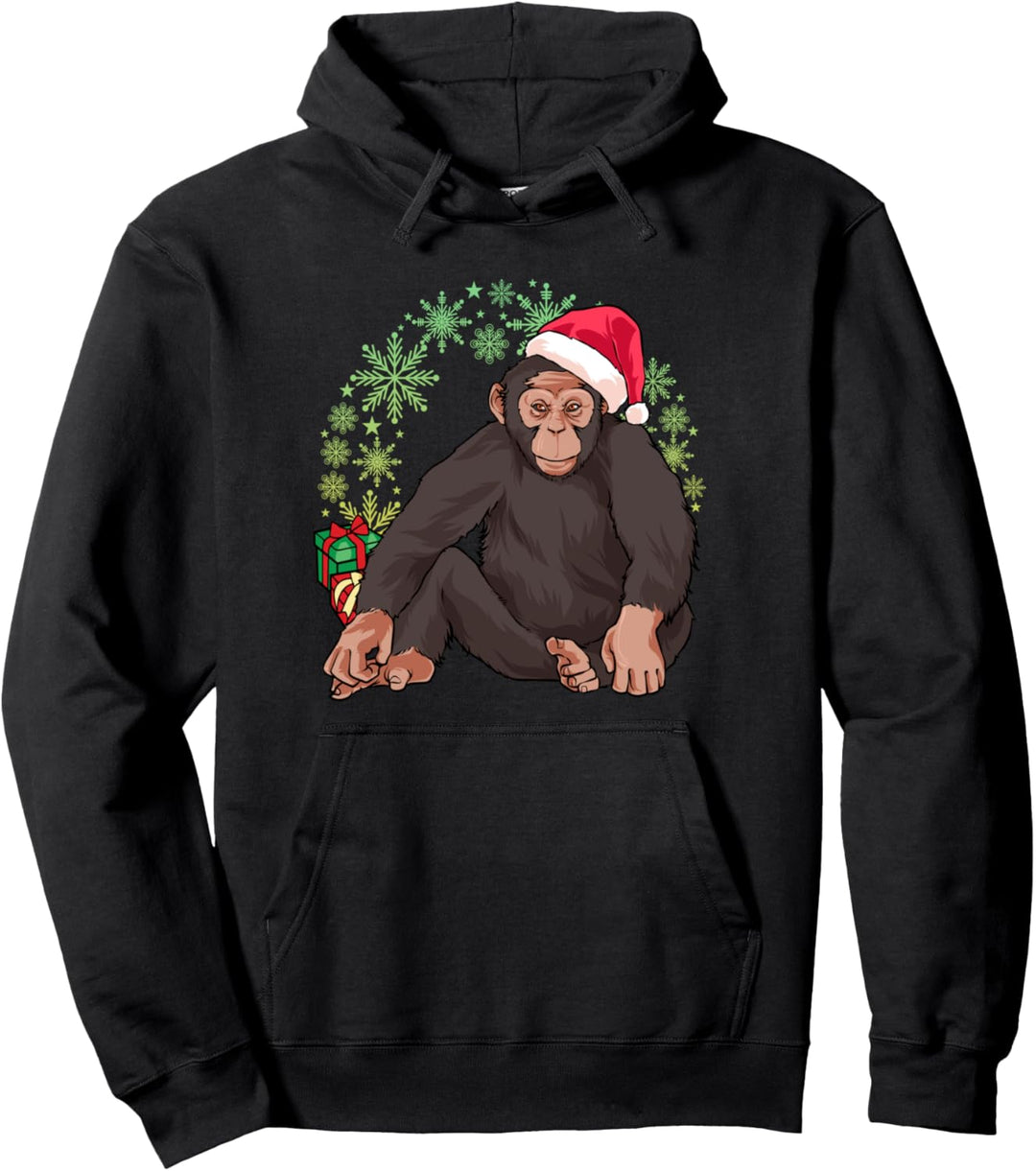 Frohe Weihnachten Affe Lustiger Affe mit Weihnachtsmütze Pullover Hoodie