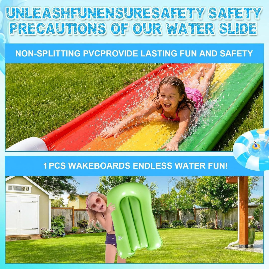 15.8ft/480cm Wasserrutsche Garten für Kinder,Wasserrutsche mit Bodyboard | Doppel Lane Wasserrutsche