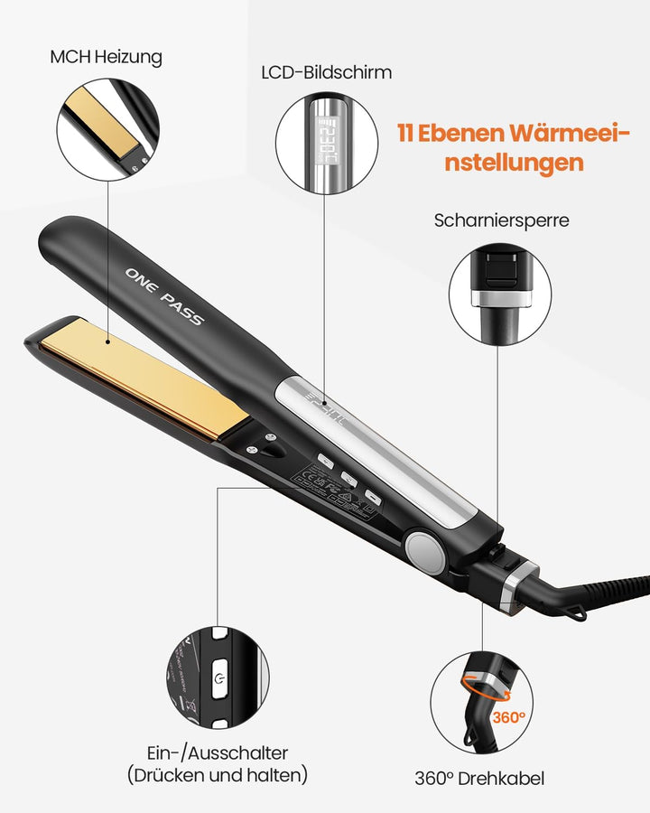 Faszin 2 in 1 Glätteisen Locken und Glätten, 20s Schnellaufheizung, Titanplatten Ionen Haarglätter f