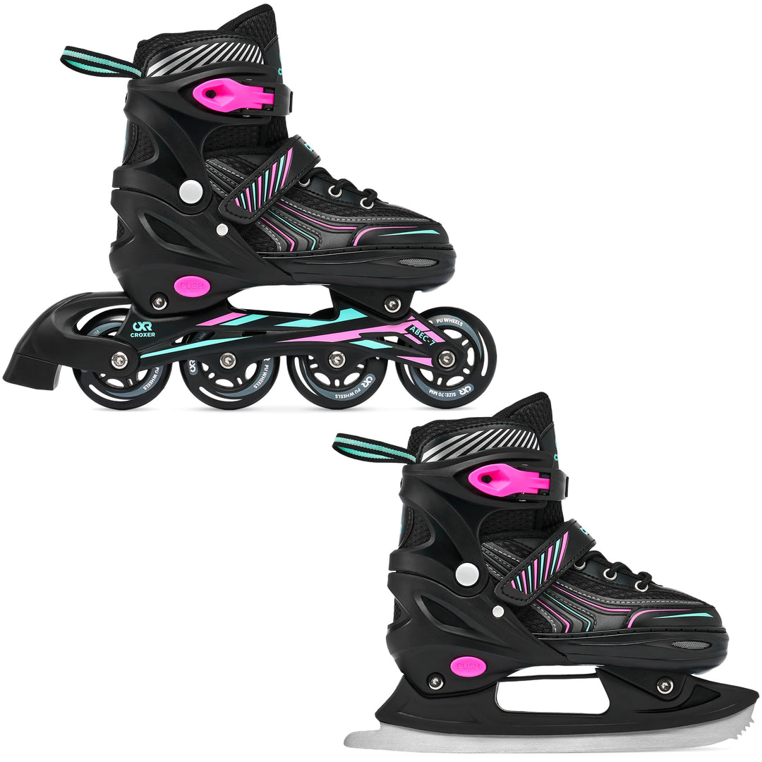 2in1 Croxer Inlineskates/Schlittschuhe Optima verstellbar 31-34 (18,5cm-20,5cm) Mint/Pink, 31-34 (18