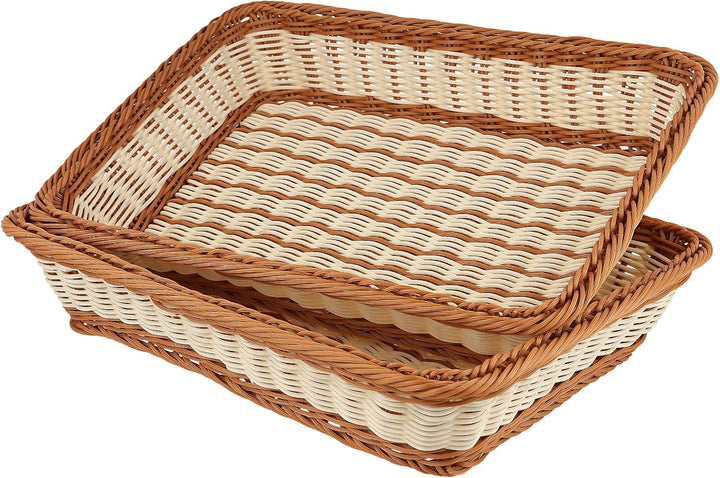 KEILEOHO 3 Stück 40 x 30 x 8 cm Brotkorb Rechteckig, Brotkörbchen Plastik, Kunstoff Servierkorb Ratt