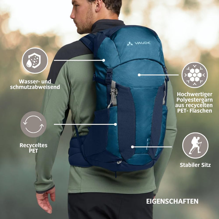 VAUDE Brenta 24 Wanderrucksack 24L mit ergonomischem Tragesystem, atmungsaktiver Rückwand, Trinksyst