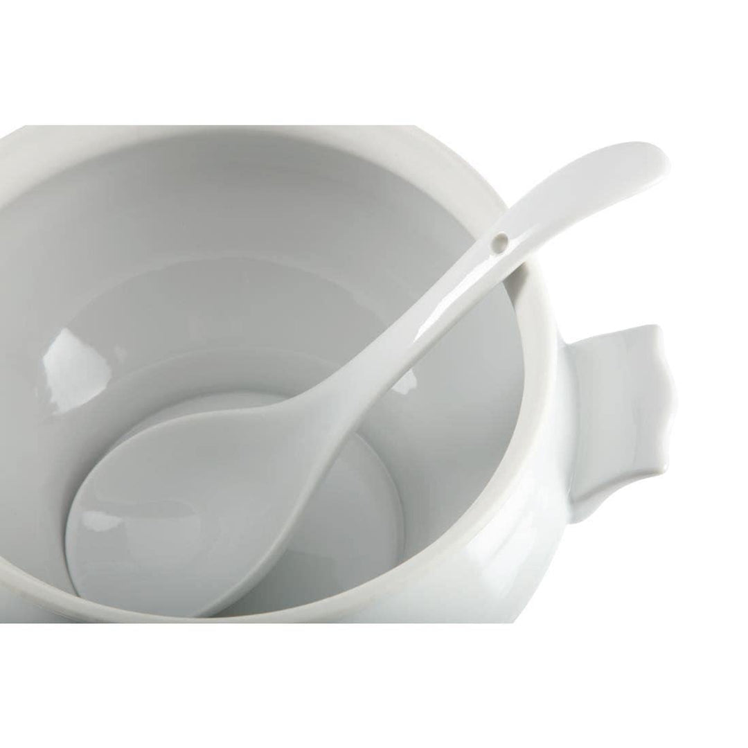 Olympia Whiteware Suppenterrine und Schöpfkelle, 2,5 Liter, weisses Porzellan, Grösse: 227 x 250 mm,