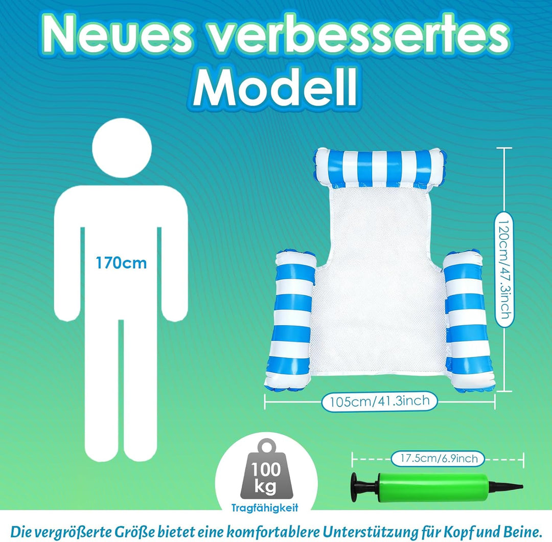 2 Stück Luftmatratze Pool, 4-in-1 Wasserhängematte mit Rückenlehne und Armlehnen, Schwimmsitz, Pools