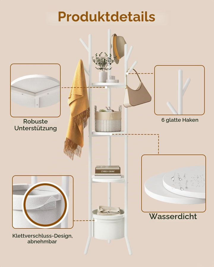 YMYNY Garderobenständer, Freistehender Kleiderständer mit Ablageflächen, Flurgarderobe mit 3 Holzreg