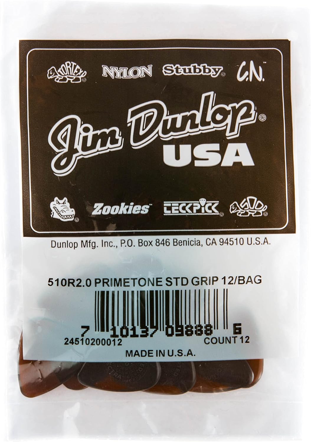 Médiators Jim Dunlop 2,00mm Primetone Standard Grip 2,00mm sachet de 12 Sachet de 12 2,00mm, Sachet