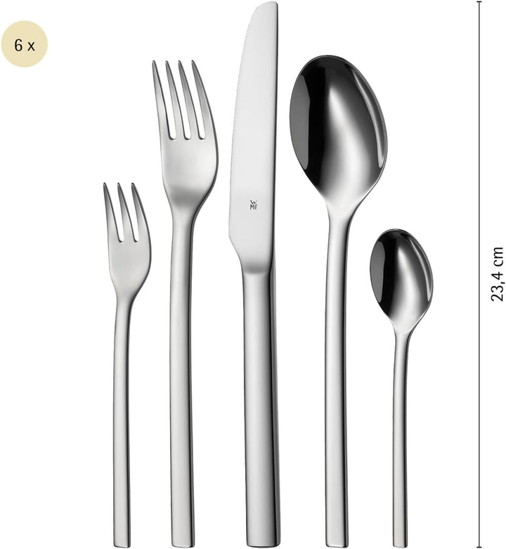 WMF Tavira Besteckset 6 Personen, 30 teilig, Monobloc-Messer, Cromargan Edelstahl poliert, glänzend,