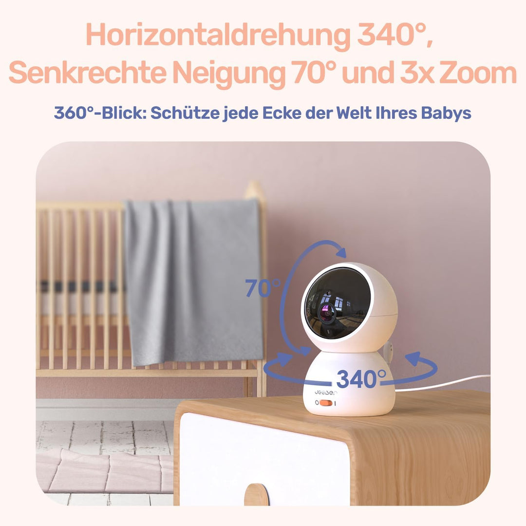 360 Grad Babyphone mit Kamera, 4'' IPS WLAN Video Babyfon, Nachtsicht, 2 Wage Audio, Bereich alarme,