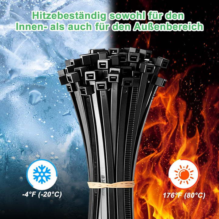 Kabelbinder Schwarz Extra Lang 100 Stück 650 × 8.8mm Breit Cable Ties mit 70 kg Zugfestigkeit Kann i