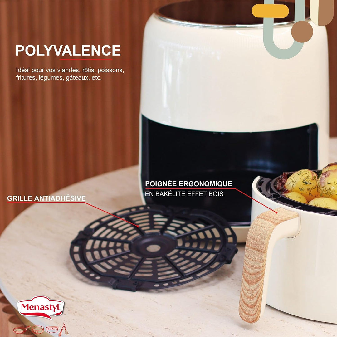 MENASTYL - Fritteuse ohne Heissluftöl Colorama – Oliv – ohne PFAS – 4,5 l – 8 Programme – Temperatur
