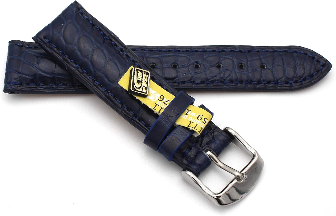 20mm XS Damenlänge Echt Alligator Vintage hangemacht in Deutschland Uhrenarmband Blau
