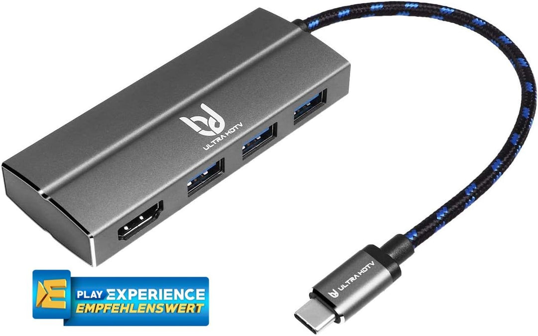 Ultra HDTV USB-C Multifunktions-Hub, edler Typ-C zu HDMI/USB Hub, 1x HDMI Buchse, 3X USB 3.0, grau