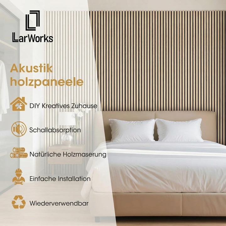 Akustikpaneele Holz 240x60cm, 4 Stück Wandpaneele mit Holzfurnier & Filz, Holzpaneele Wand Acoustic
