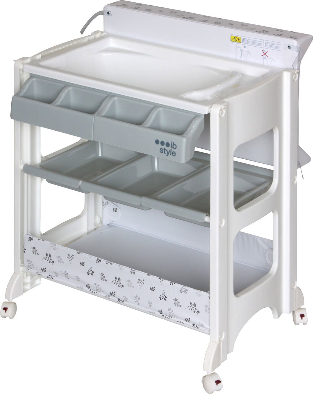 ib style ISA 2-in-1 Wickeltisch mit Badewanne, mobile Wickelkombination, Rollbar, grosse Aufbewahrun