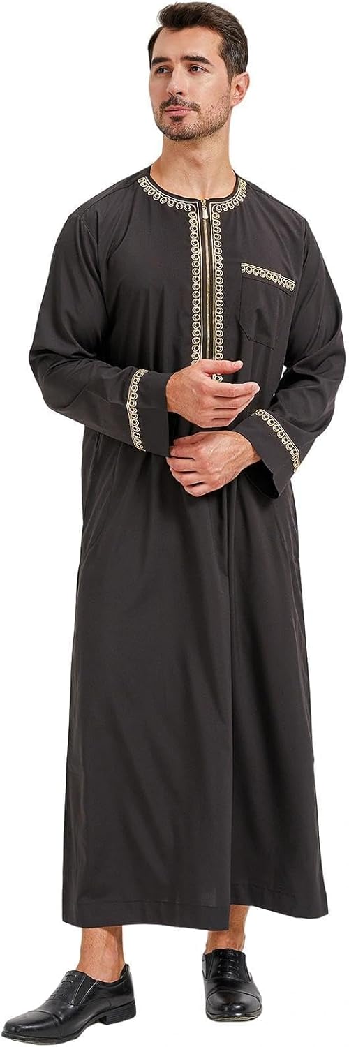 Kaftan Herren Gebetskleidung für Männer Islam Schwarz Abaya Herren Langarm Arabische Kleidung Herren