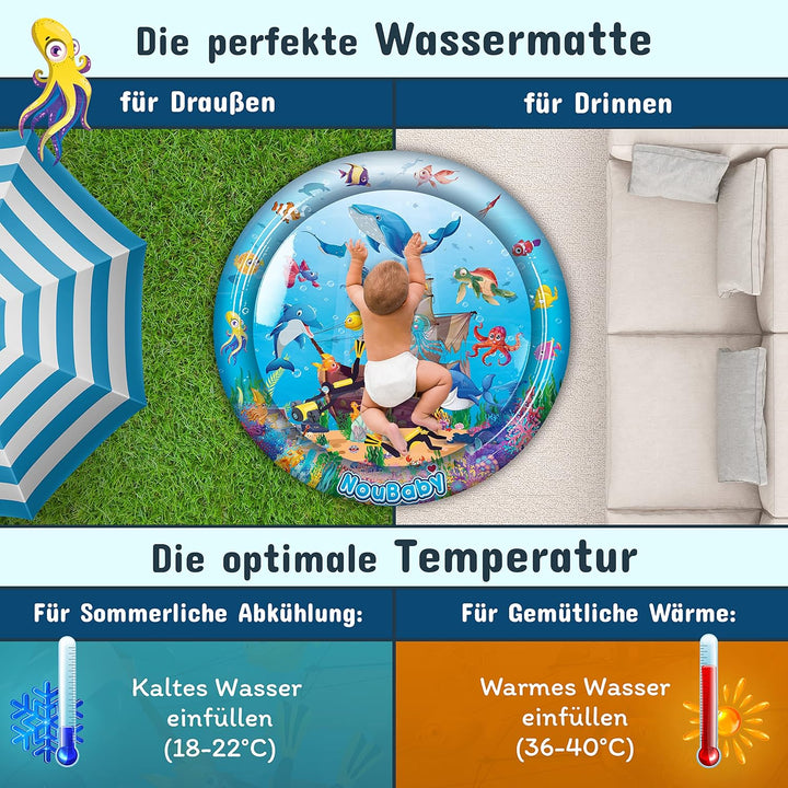 NouBaby® Wassermatte-Baby BPA-frei XXL I Einzigartiges Baby-Spielzeug ab 3, 6 und 9 Monate als Wasse