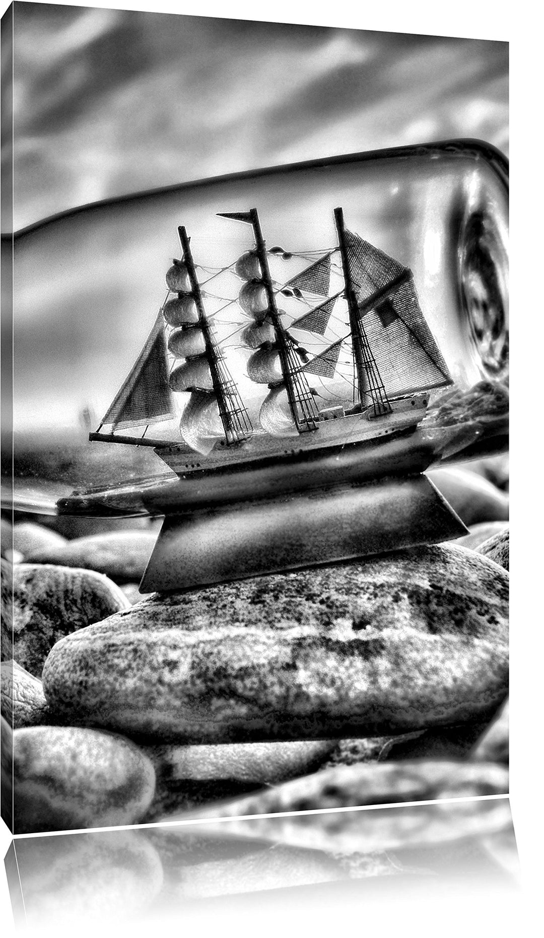 Pixxprint Flasche mit Schiff als Leinwandbild/Grösse: 100x70 cm/Wandbild/Kunstdruck/fertig bespannt,