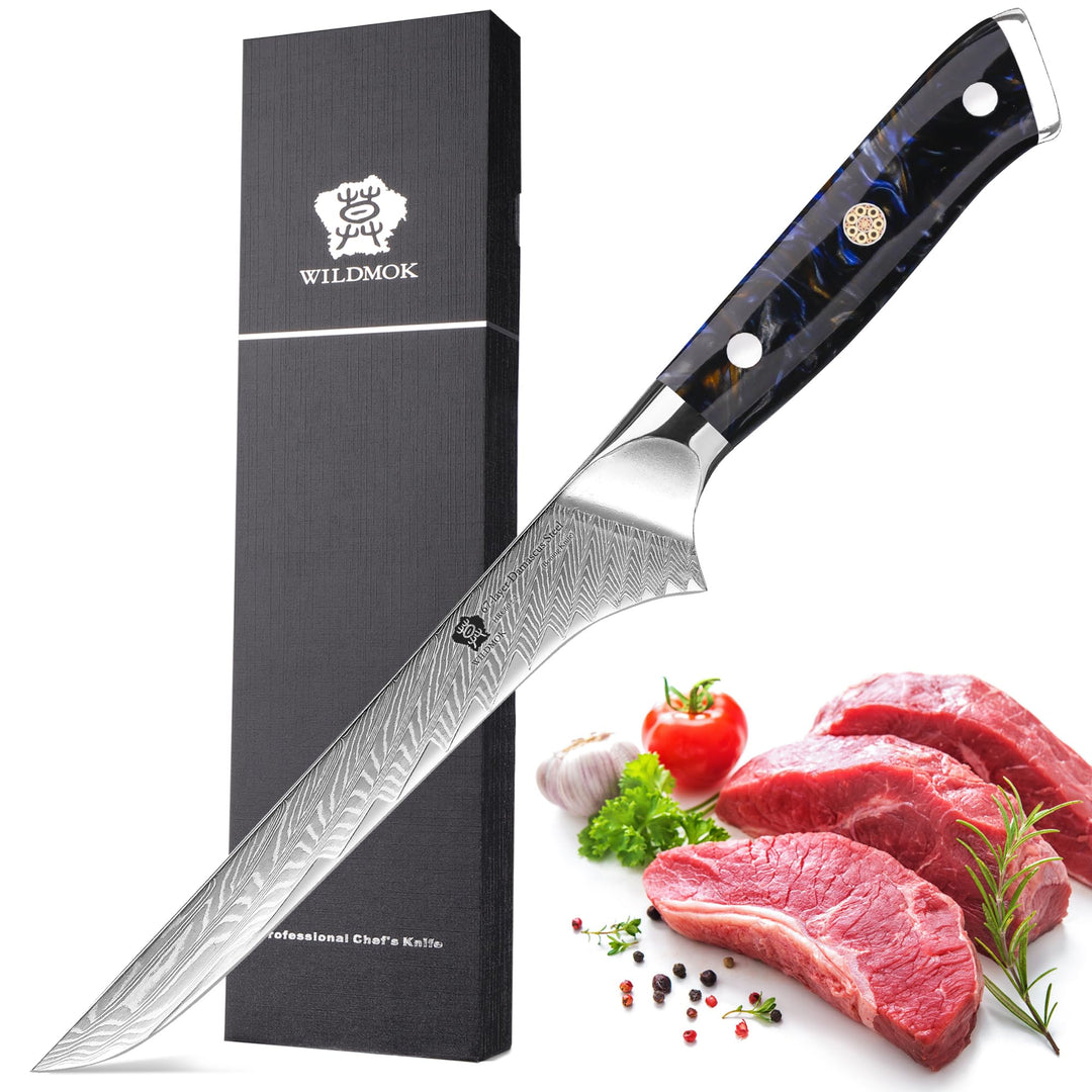 WILDMOK Ausbeinmesser, japanisches Damaskus Kochmesser, Profi Ausbeinfiletmesser, 17.8 cm Profession
