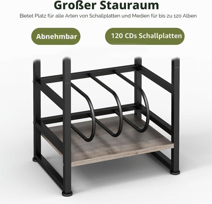 Plattenspieler-Ständer, 3 Etagen Beistelltisch,Plattenspielertisch Aufbewahrung von Schallplatten, b