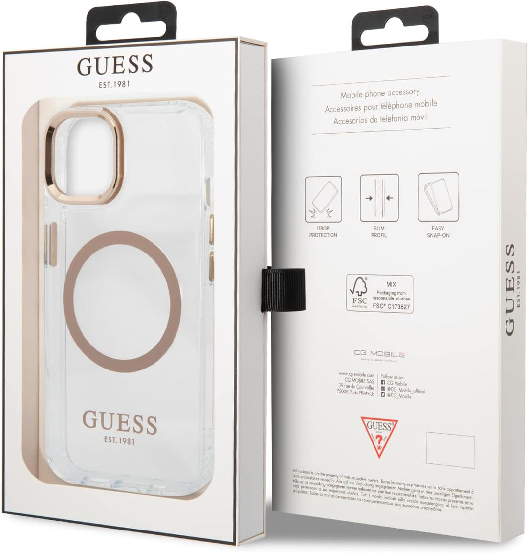 Guess GUHMP13MHTRMD Hülle für iPhone 13 6,1" Gold/Gold Hard case Metal Outline White/Pink Magsafe, W