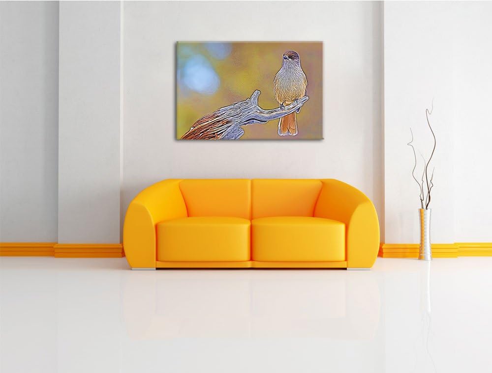 kleiner Vogel auf Ast Spezial Format: 100x70 cm auf Leinwand, XXL riesige Bilder fertig gerahmt mit