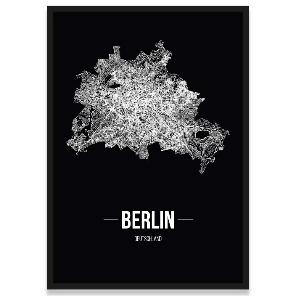 JUNIWORDS Stadtposter, Berlin, Wähle eine Grösse, 40 x 60 cm, Poster mit Rahmen, Schrift B, Schwarz