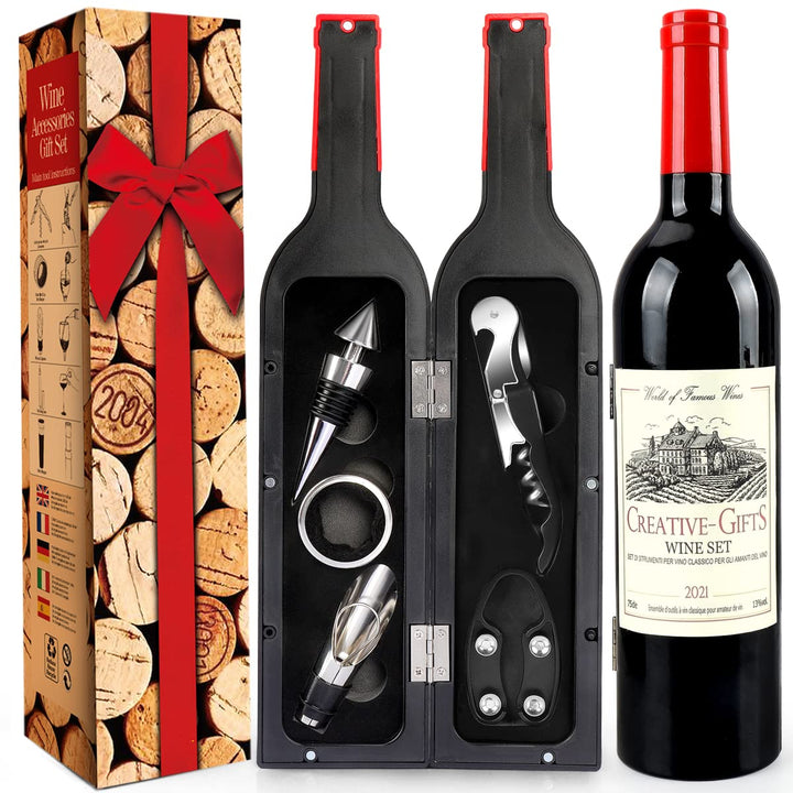 ZBPASL Weinflasche Geformt Korkenzieher Set,Weinöffner,Wein Sommelier Sets mit Flaschenöffner,Weinve